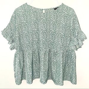 Ruffle Trim Allover Print Peplum Top